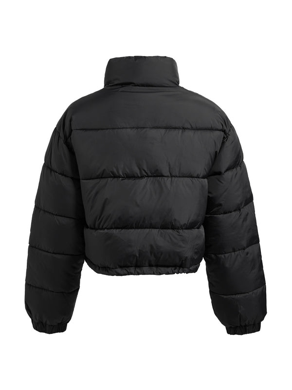 Solid Drawstring Hem Short Puffer Jacket