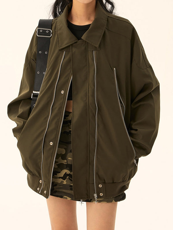 Vintage Double Zip Lapel Neck Jacket