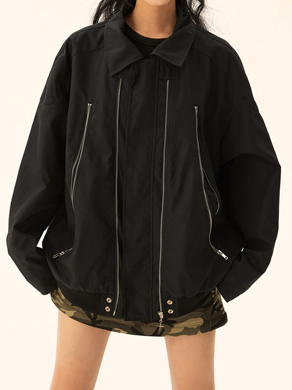 Vintage Double Zip Lapel Neck Jacket
