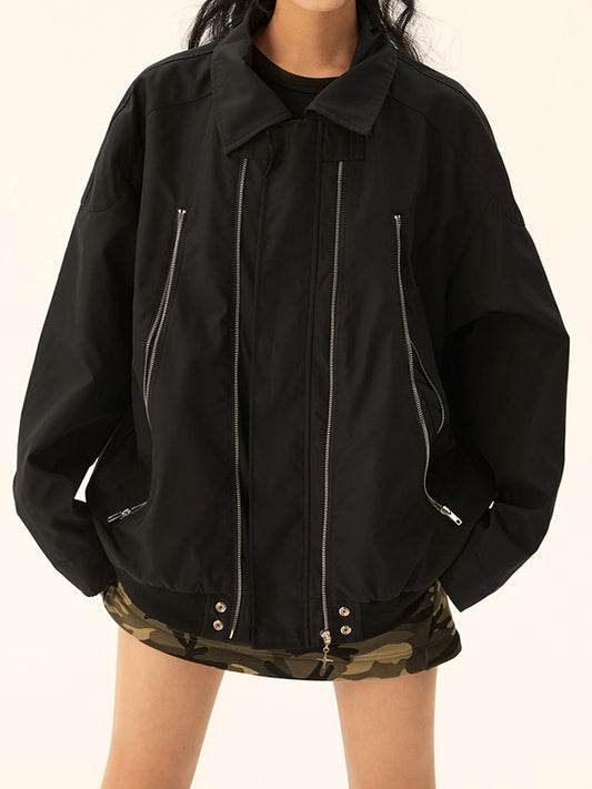 Vintage Double Zip Lapel Neck Jacket