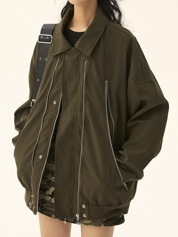 Vintage Double Zip Lapel Neck Jacket