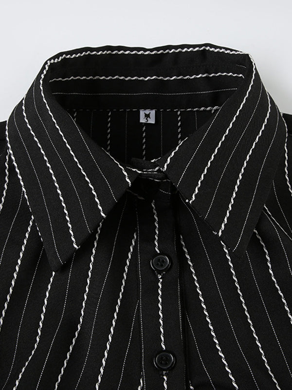 Vintage Striped Short Sleeves Shirts