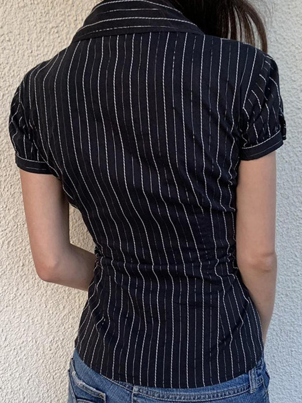 Vintage Striped Short Sleeves Shirts