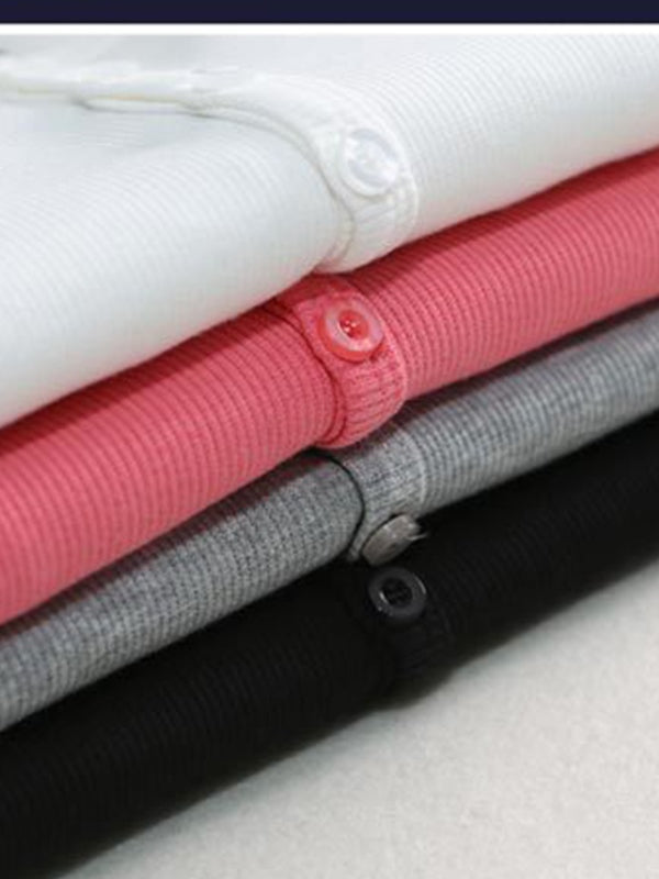 Solid Ribbed Breasted Long Sleeve Shirts