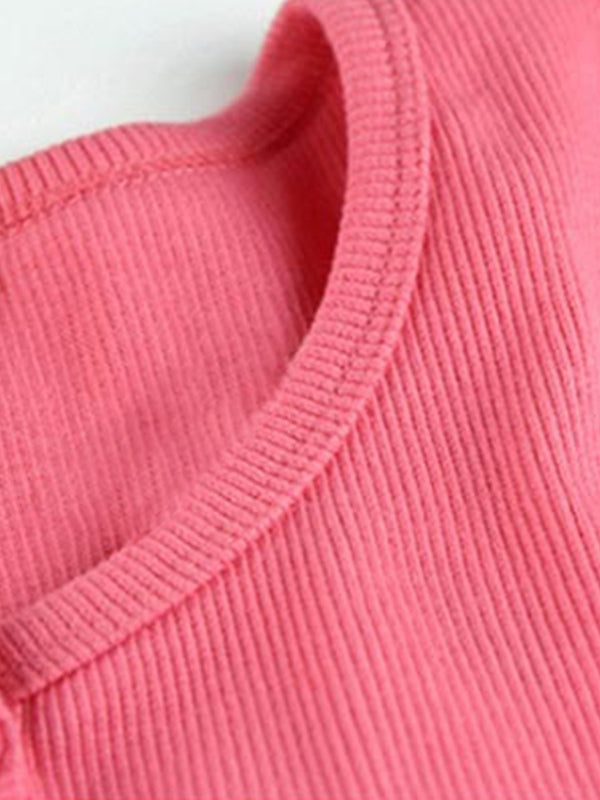 Solid Ribbed Breasted Long Sleeve Shirts