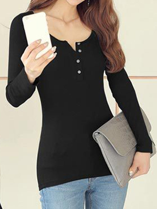 Solid Ribbed Breasted Long Sleeve Shirts