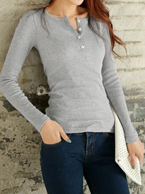 Solid Ribbed Breasted Long Sleeve Shirts