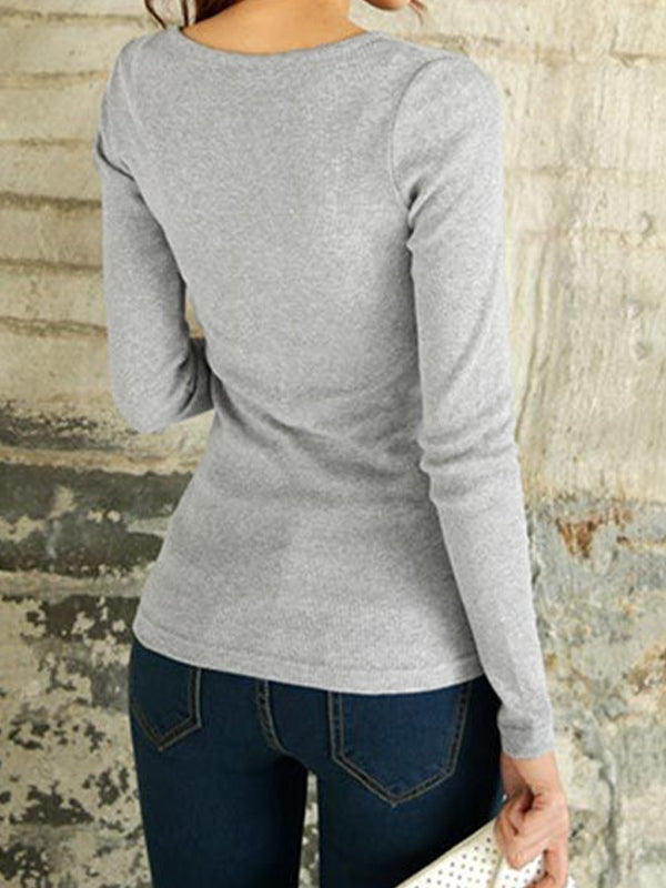 Solid Ribbed Breasted Long Sleeve Shirts