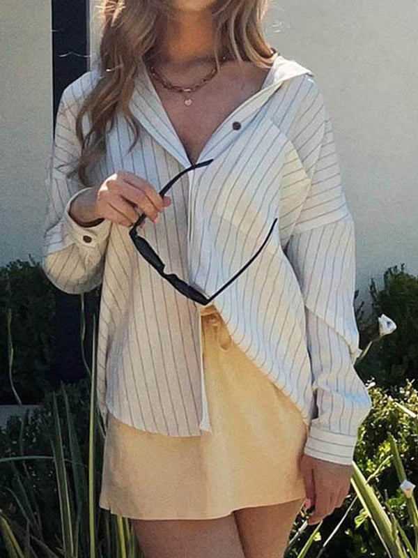 Stripe Casual Loose Long Sleeves Shirts
