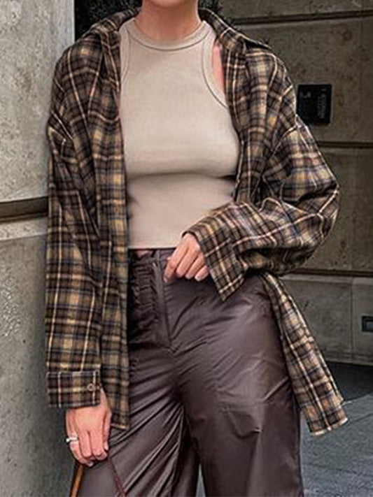 Vintage Plaid Print Long Sleeve Shirts