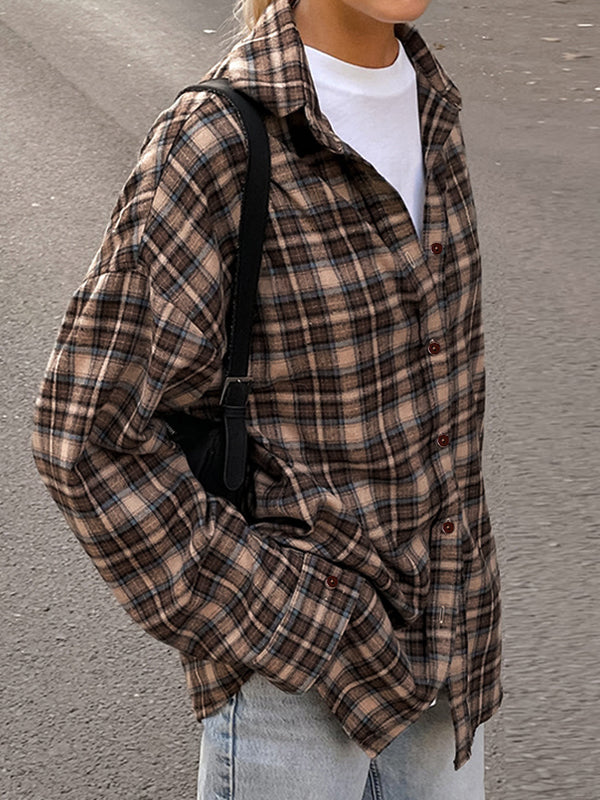 Vintage Plaid Print Long Sleeve Shirts