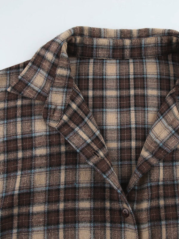 Vintage Plaid Print Long Sleeve Shirts