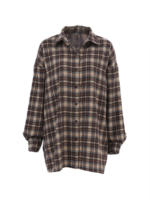 Vintage Plaid Print Long Sleeve Shirts