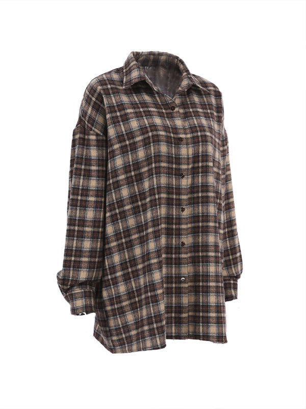Vintage Plaid Print Long Sleeve Shirts