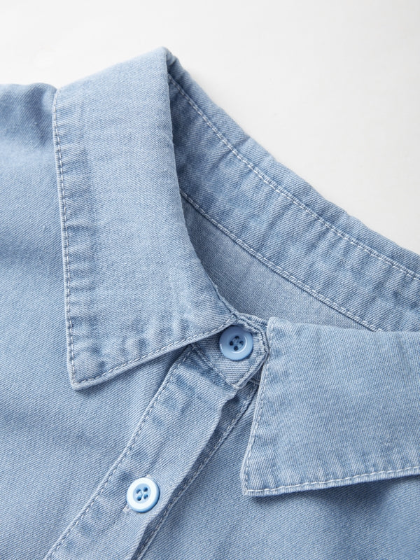 Vintage Dual Pocket Drawstring Denim Shirts
