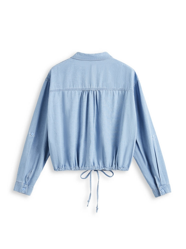 Vintage Dual Pocket Drawstring Denim Shirts