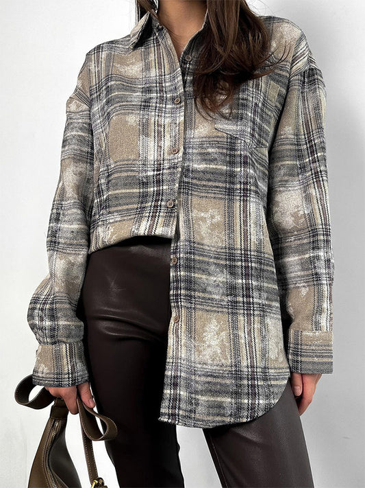 Midi Plaid Long Sleeve Shirts