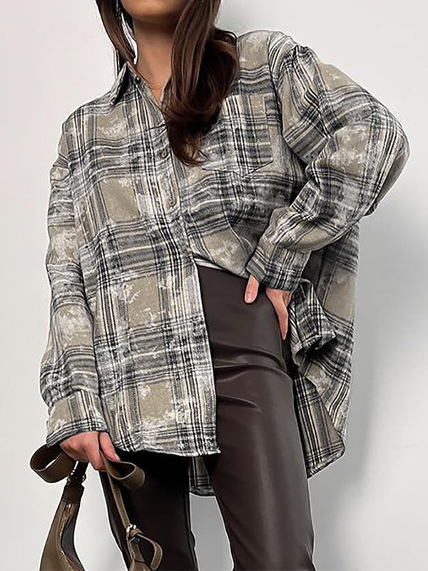 Midi Plaid Long Sleeve Shirts