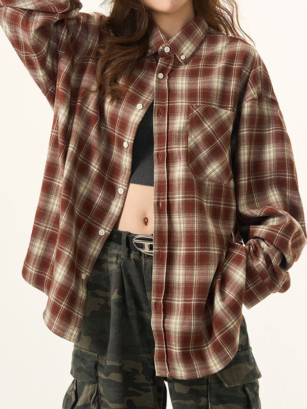 Vintage Plaid Long Sleeves Shirts