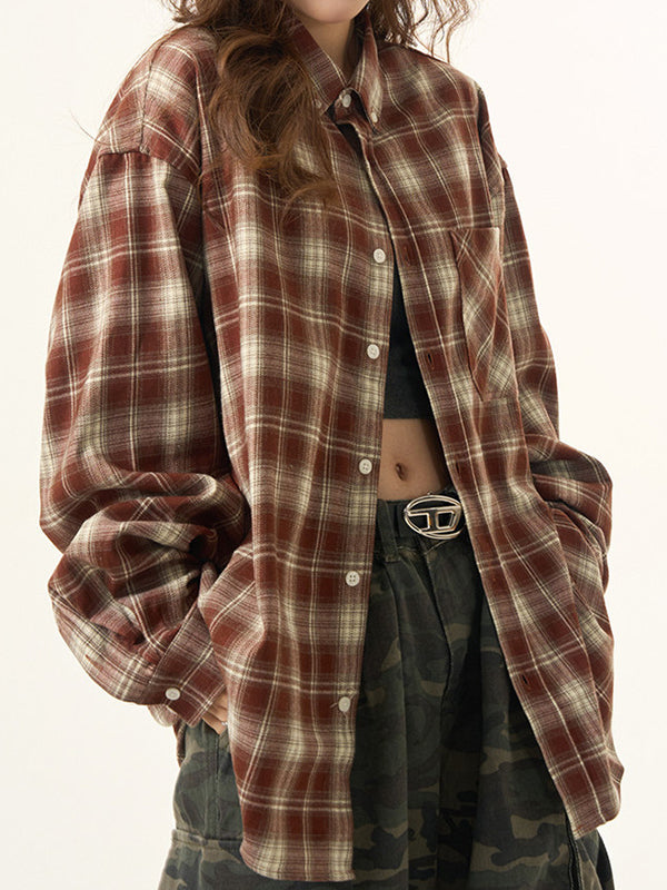 Vintage Plaid Long Sleeves Shirts