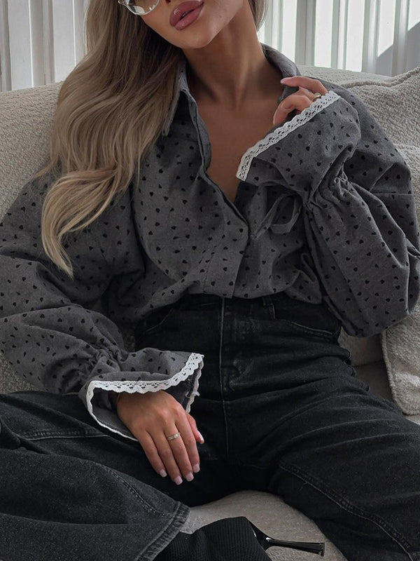 Polka Dot Bow Shirts Long Sleeves Shirts