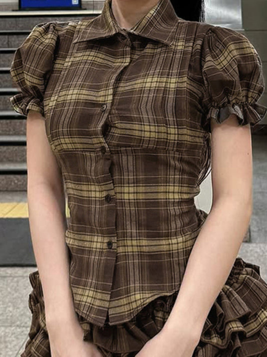 Plaid Print Short Sleeves Shirts
