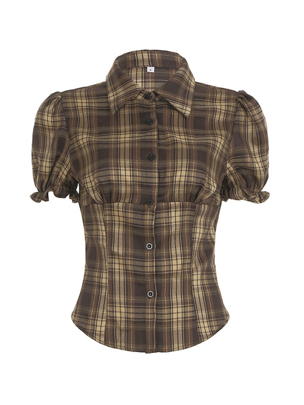 Plaid Print Short Sleeves Shirts