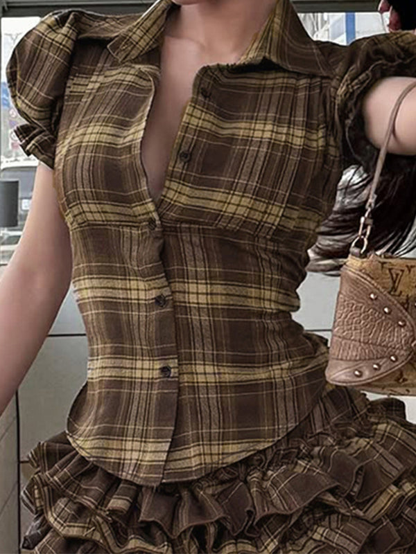 Plaid Print Short Sleeves Shirts