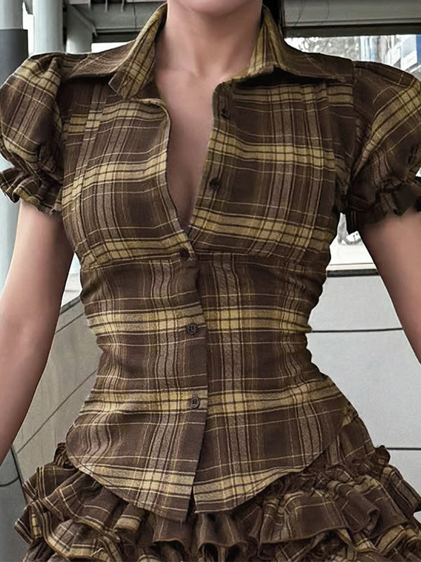 Plaid Print Short Sleeves Shirts