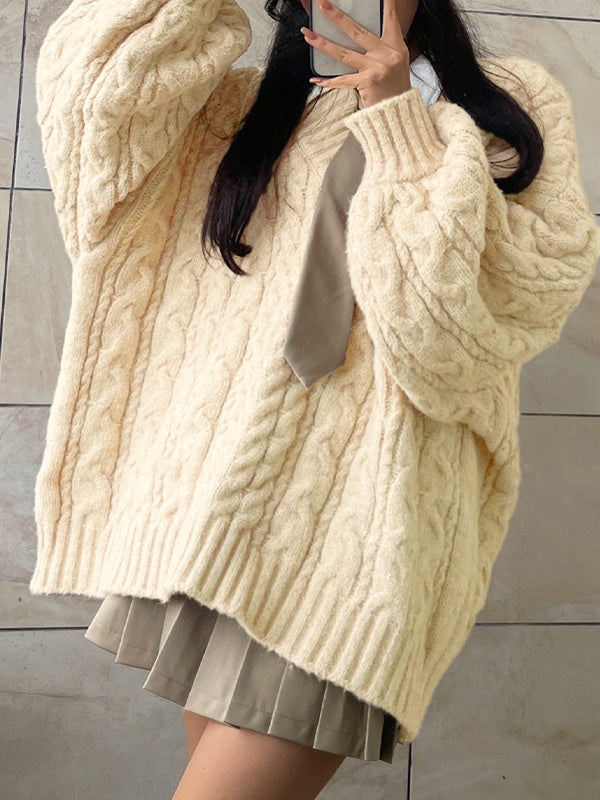 Twist Design V Neck Loose Sweaters