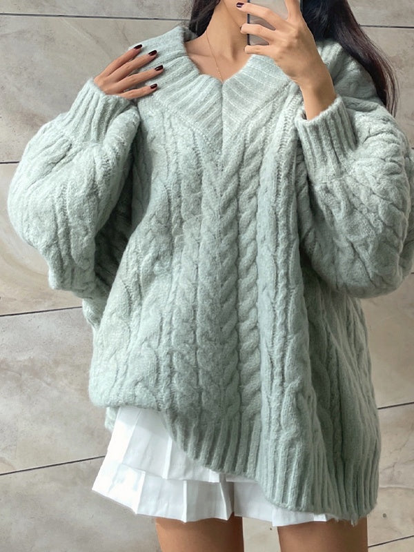 Twist Design V Neck Loose Sweaters