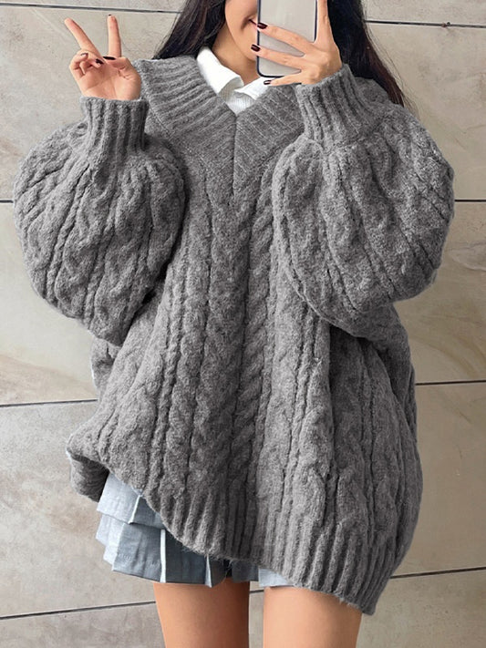 Twist Design V Neck Loose Sweaters