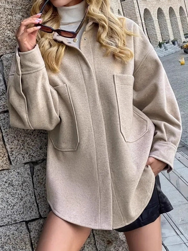 Casual Woolen Fabric Lapel Jacket