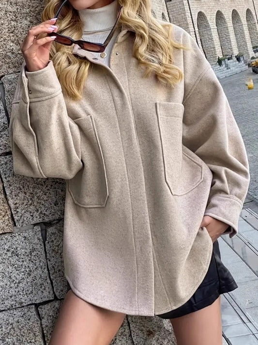 Casual Woolen Fabric Lapel Jacket