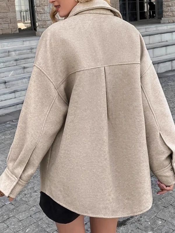 Casual Woolen Fabric Lapel Jacket