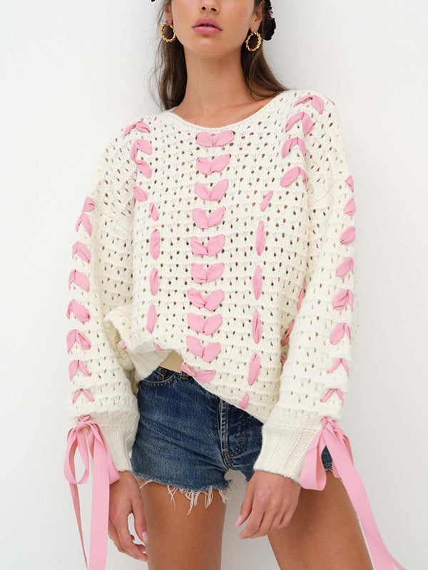 Ribbon Tie Up Bow Sweaters