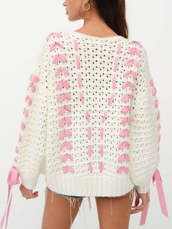 Ribbon Tie Up Bow Sweaters