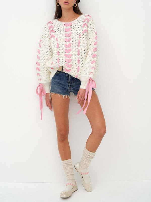 Ribbon Tie Up Bow Sweaters