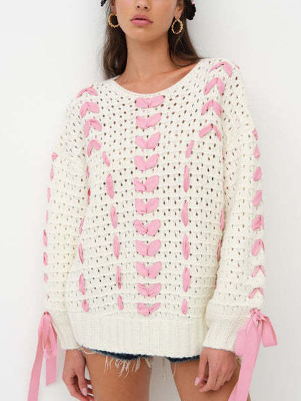 Ribbon Tie Up Bow Sweaters