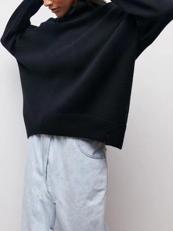 Solid High Neck Loose Sweaters