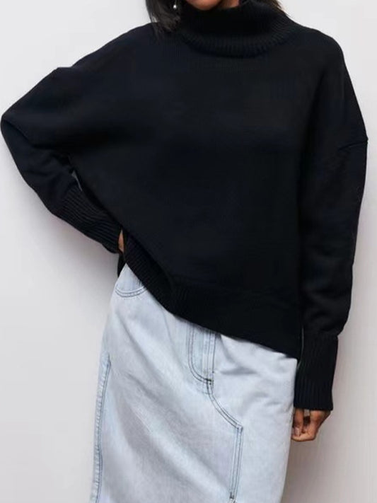 Solid High Neck Loose Sweaters