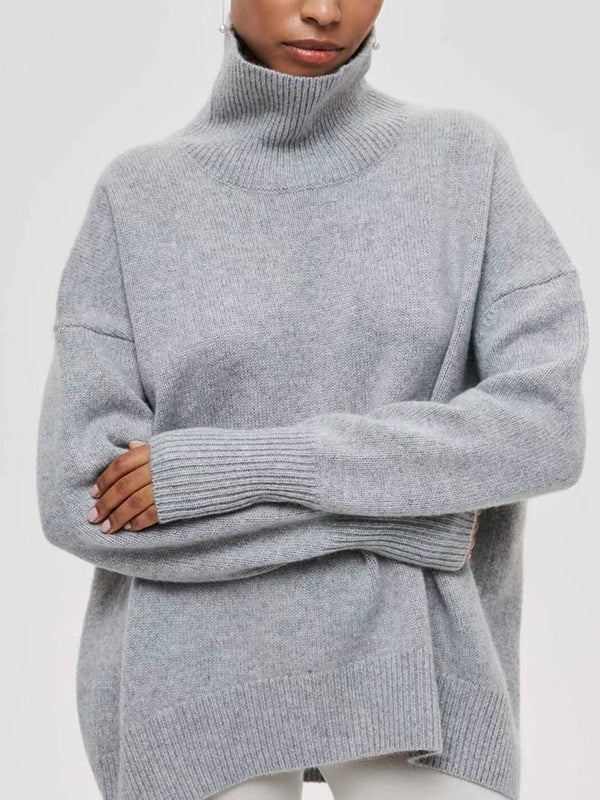 Solid High Neck Loose Sweaters