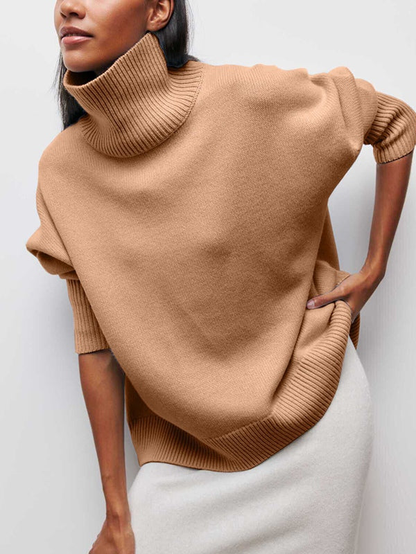 Solid High Neck Loose Sweaters