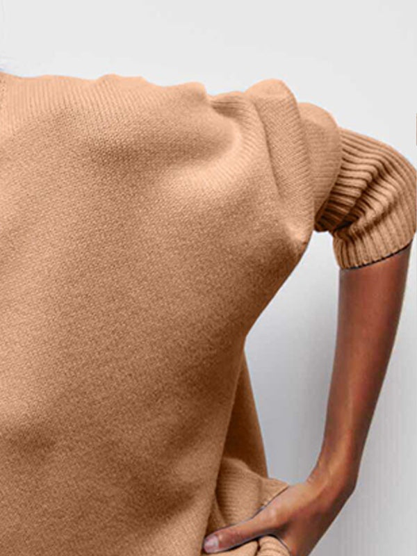 Solid High Neck Loose Sweaters