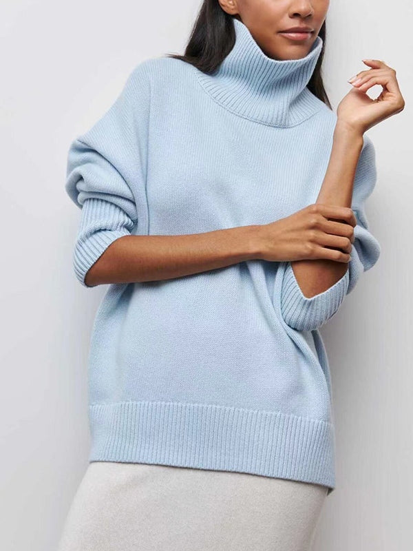 Solid High Neck Loose Sweaters