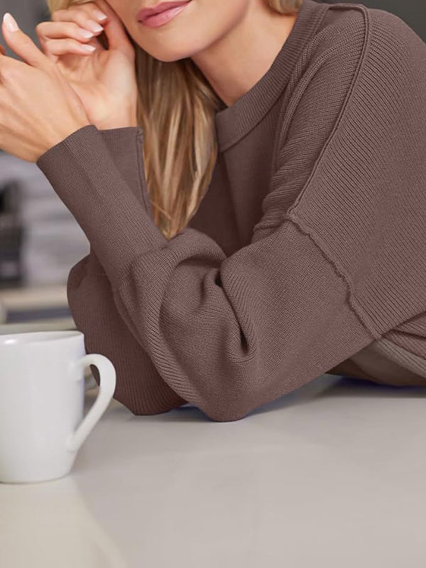 Solid Crew Neck Cape Sleeve Slit Sweaters