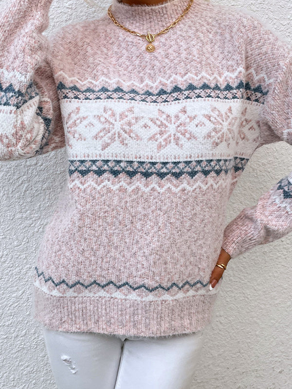 Snowflake Jacquard Mock Neck Sweaters
