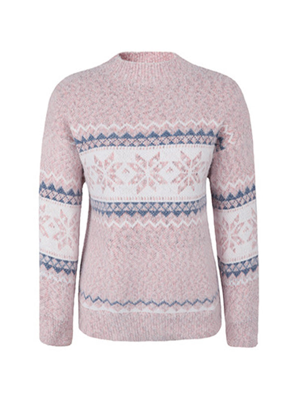 Snowflake Jacquard Mock Neck Sweaters