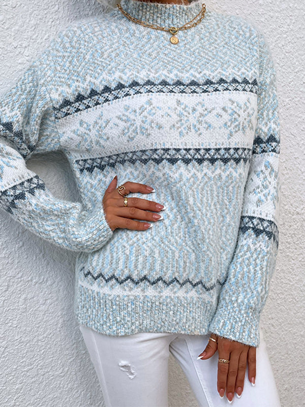 Snowflake Jacquard Mock Neck Sweaters
