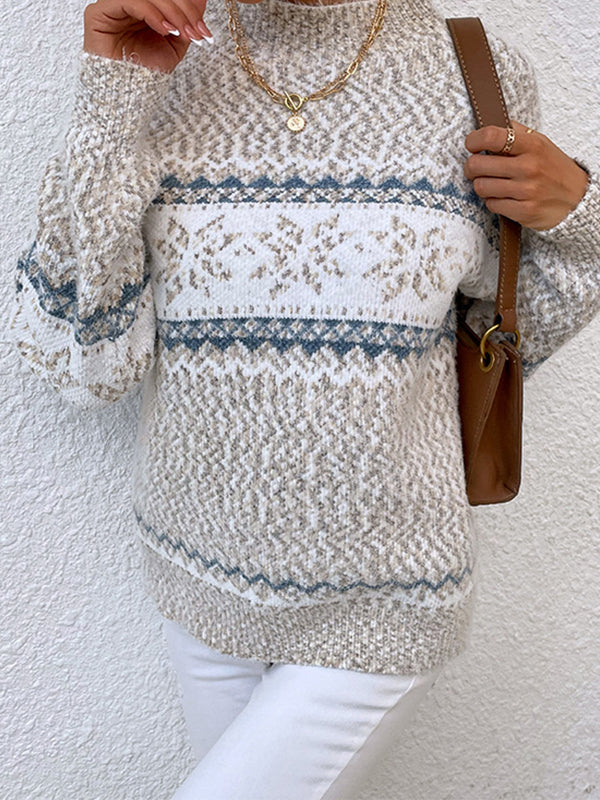 Snowflake Jacquard Mock Neck Sweaters